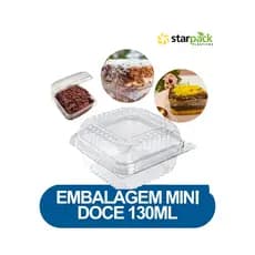 50 Unidades Embalagem Quadrada 130ml com Tampa Articulada mini – Bolo, Doces, Brigadeiros e Salgados