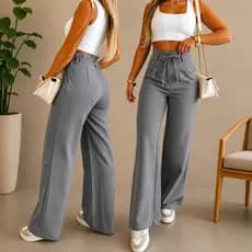 Calça Pantalona Feminina Alfaiataria Premium Com Tira De Amarração Cintura Alta