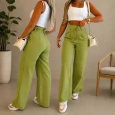 Calça Pantalona Feminina Alfaiataria Premium Social Elegante Com Tira De Amarração