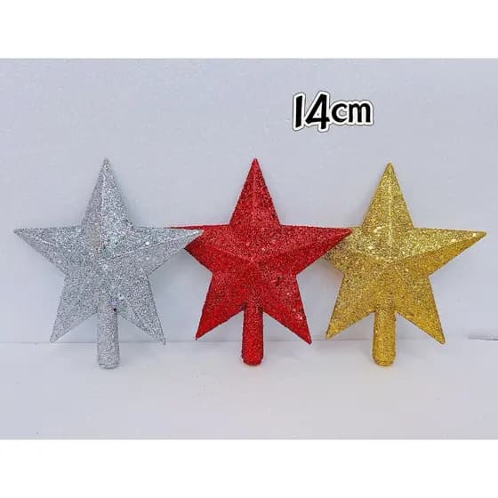 Decoração De Árvore Natalina Ponteira De Estrela 14cm Com Glitter