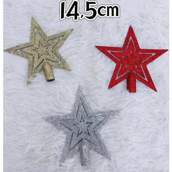 Decoração De Árvore Natalina Ponteira De Estrela 14,5cm Com Glitter