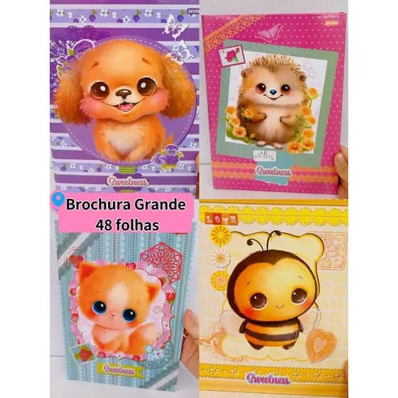 Caderno Brochura GRANDE (48 FOLHAS Sweetness ) Capa Dura Infantil Menina Jandaia (A)