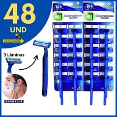 Kit 48 Aparelhos de Barbear 3 Lâminas com Fita Lubrificante – Barbeador Descartável