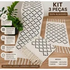 Kit 3 Peças Passadeira Cozinha Tapetes Para Cozinha Geométrica Excelente Qualidade Tecido Grosso Tear Nozinho