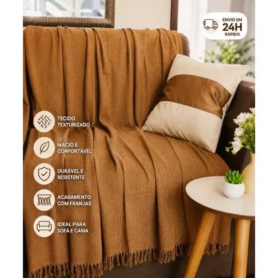 Manta para Sofá 100% Algodão 2,10x1,20 | Decorativa e Aconchegante