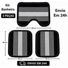 Kit Banheiro Listrado 3 Peças 40x50 – Conforto e Estilo | Tecido Durável