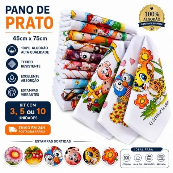 Kit 3 5 10 Panos de Prato 100% Algodão 45x75 Super Absorvente Cozinha