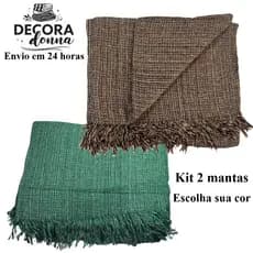 Kit 2 Mantas 100% Algodão Decorativa Para Sofá ou Cama 210x120 Grande Tipo Capa Protetora