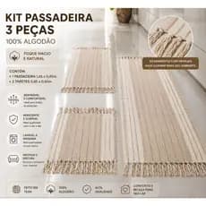 Kit Passadeira Cozinha 3 Peças Tear Algodão Com Franja 1,65m + 2 Tapetes Decorativo Premium