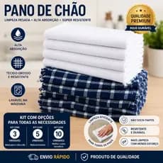 Kit Pano de Chão 3 5 ou 10 Peças Branco ou Xadrez Algodão Super Absorvente Limpeza Pesada Envio Rápido