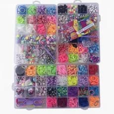 Kit Pulseira Fábrica Elásticos Silicone Maleta Loom Band Miçangas  Manual