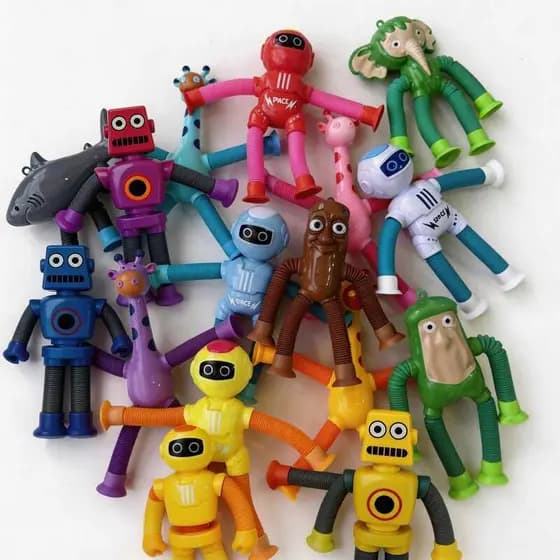 Kit com 4 girafas sucção pop tube luz led com ventosa estica brinquedo infantil