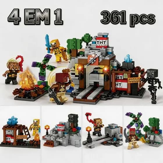 Um conjunto de blocos de construção 4 em 1 para aventura de mineração, contendo 361 peças