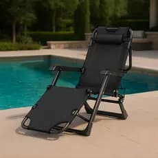 Cadeira Espreguiçadeira com Travesseiro Reclinavel Piscina Jardim Praia Preto