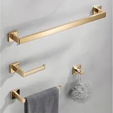 Kit Acessórios Para Banheiro 4 Peças Inox Quadrado 40cm Toalheiro De Banheiro Preto/Dourado/Cromado