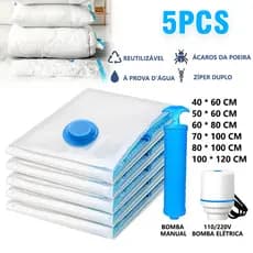 Kit 5 Saco A Vácuo Grande Organizador Edredom Coberto Mala Roupa De Cama + Bomba a Vacuo Tamanho Grande