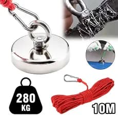 Imã De Neodímio Para Pesca Esportiva Magnética De 280Kg Tração + Corda 10 metros Muito Resistente