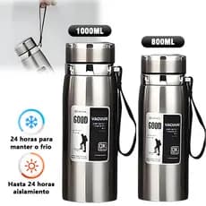 Garrafa 800ml/1000ml Inox Térmica Com Infusor Prata Dourada Marron Água Café Parede Dupla Com Alça