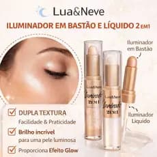 Iluminador Stick 2 em 1 Lua e Neve | Iluminador Facial Glow Maquiagem Brilho Natural