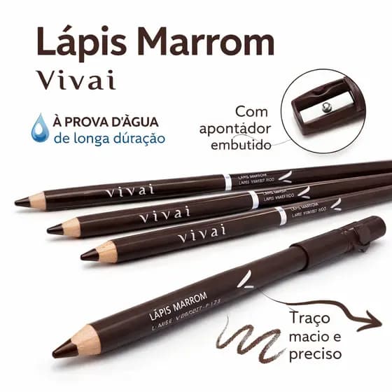 Lápis Universal Vivai Com Apontador Marrom Para Olhos Para Lábios e Para Sobrancelhas Acabamento Natural Alta Precisão