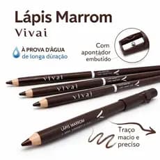 Lápis Universal Vivai Com Apontador Marrom Para Olhos Para Lábios e Para Sobrancelhas Acabamento Natural Alta Precisão