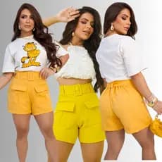 Short Bermudas Feminina Alfaiataria Social FORMA GRANDE ACOMPANHA CINTO
