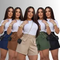 Short Bermudas Feminina Alfaiataria Social FORMA GRANDE ACOMPANHA CINTO