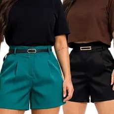 Short Bermudas Feminina Alfaiataria Social FORMA GRANDE ACOMPANHA CINTO