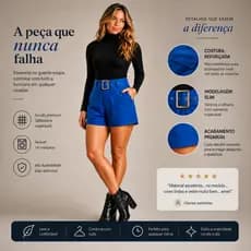 Short  bermuda alfaiataria feminino cinto cintura alta bolso funcionais passeio tendencia
