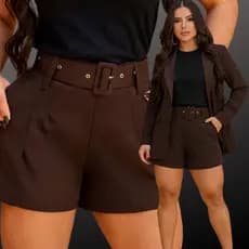 Kit 2 Shorts Bermudas Feminina Alfaiataria Social FORMA GRANDE ACOMPANHA CINTO