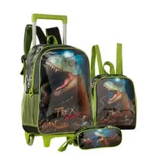 Kit Mochila Escolar Rodinha T-Rex Dinossauro Original Clio
