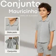 Conjunto Infantil Menino Mauricinho em Linho com Camisa Infantil Menino Bermuda Infantil Menino Botões