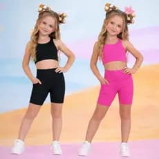 Kit 2 Conjunto treino infantil short academia fitness exercício poliamida esporte corrida Parque