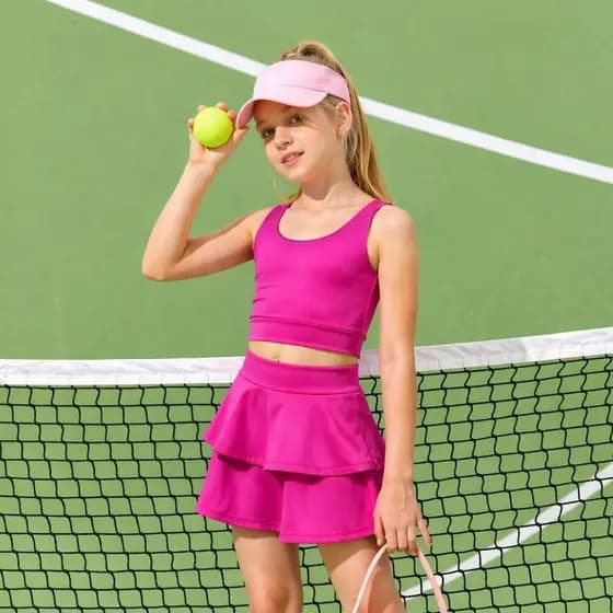 Conjunto Infantil Feminino Poliamida Premium Top Short Saia Passeio Escola Moda Fitness Kids