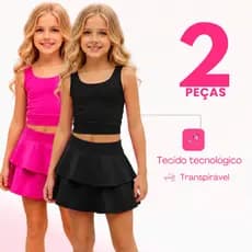 Kit 2 Conjunto Infantil Feminino Poliamida Top e Short Saia Fitness Menina Roupa Infantil Passeio