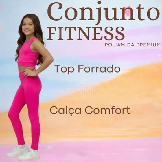 Conjunto Infantil Roupa Ginástica Academia Treino Ballet Calça Top Forrado Poliamida Feminino