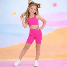 Conjunto Infantil Menina Treino Legging Short  Academia Feminino Fitness Exercicio Poliamida Esporte