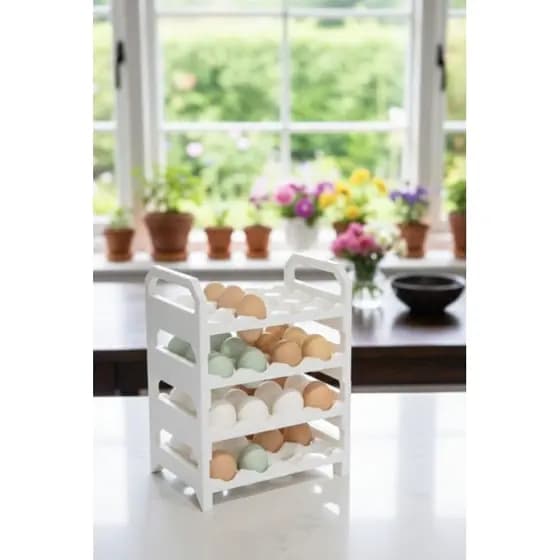 bandeja de ovos empilhável organizador vertical cozinha material resistente empilhamento modular armazenamento doméstico