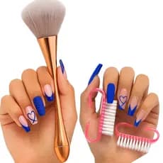 Kit Limpeza de Unhas Em Gel Pincel Espanador Pompom para tirar pó + 2 Escovinhas para limpar unha broca diamantada 718