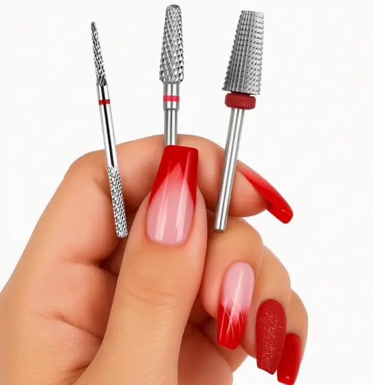 Jogo 3 Brocas De Tungstenio Unhas Gel Acrigel Fibra Manicure Curvatura c nivelamento remoção cuticula broca 2 pontas