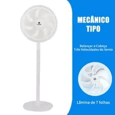 Ventilador Coluna 45W 220V 3 Velocidades Oscilante Altura Regulável Circulação Ar Silencioso Quarto Sala