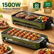 Churrasqueira Elétrica LONYAN 1500W 127V 220V Cerâmica Antiaderente Portátil Uso Doméstico Potente Preto Verde Vermelho