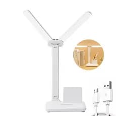 Luminaria de Mesa LED Dobravel 3 Modos Cor Toque Regulavel 127V 220V Porta Canetas Hora Data Escritorio Quarto Infantil