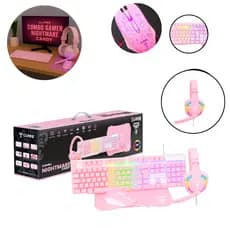 Kit Combo Gamer Teclado Semi Mecanico Mouse Headset Mousepad Led Rgb Rosa Candy ENVIO MESMO DIA ÚTIL