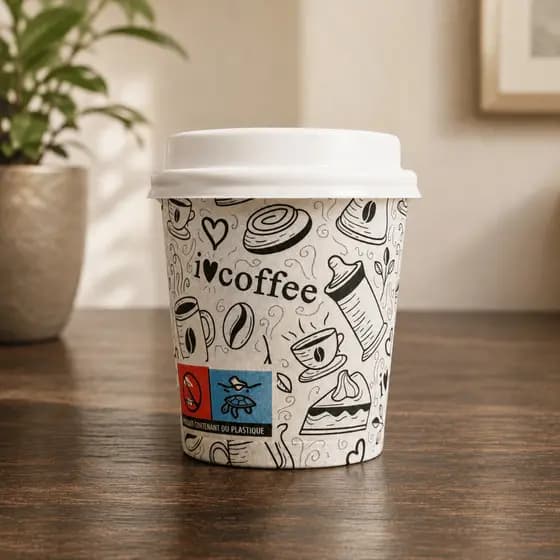 100 Copo de Papel Estampa Impresso Térmico 120ml Chá Café Expresso Com Ou Sem Tampa Bico Quente Frio