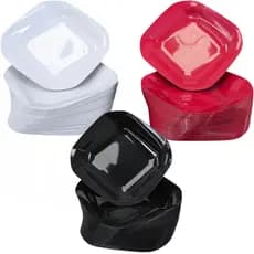 Kit 50 Pratos Liso Quadrado de Plástico Resistente Durável com Detalhes em Espiral