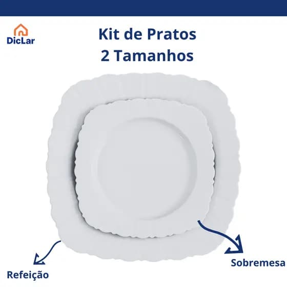 Kit Pratos Plástico Resistentes Branco Refeição + Sobremesa Ideal para Festas Churrasco Eventos