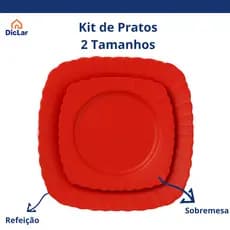 Kit Pratos Plástico Resistentes Vermelho Refeição + Sobremesa Ideal para Festas Churrasco Natal