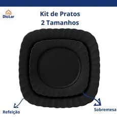 Kit Pratos Plástico Resistentes Preto Refeição + Sobremesa Ideal para Festas Churrasco Eventos
