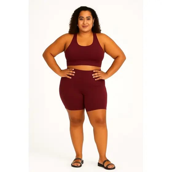 Conjunto Fitness Plus size Feminino Top Nadador + Shorts Cós Alto